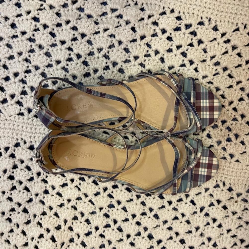 JCrew Cary Mini-Wedge Sandals in Plaid